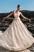 Load image into Gallery viewer, Apricot Sequin A Line Evening Dress with 3D Flowers