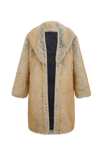 Brown Thicken Lapel Puffy Long Faux Fur Coat