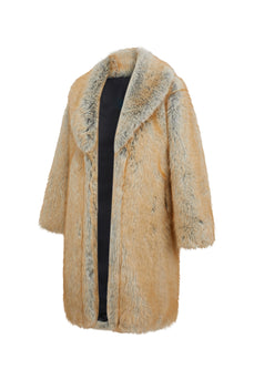 Brown Thicken Lapel Puffy Long Faux Fur Coat