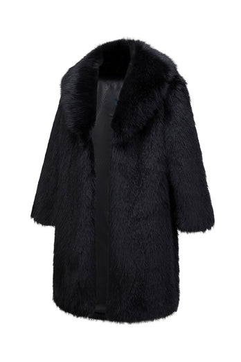 Sliver Grey Lapel Long Faux Fur Luxury Puffy Overcoat