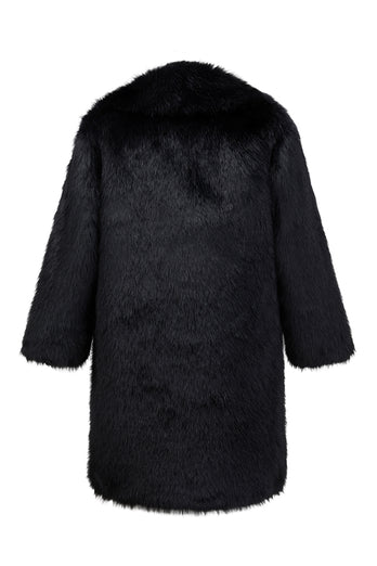 Sliver Grey Lapel Long Faux Fur Luxury Puffy Overcoat