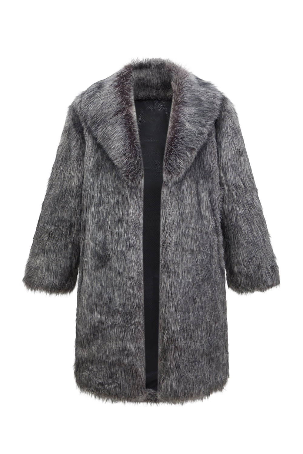 Sliver Grey Lapel Long Faux Fur Luxury Puffy Overcoat