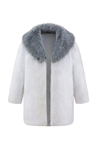 White Thicken Lapel Mid-Long Warm Faux Fur Coat