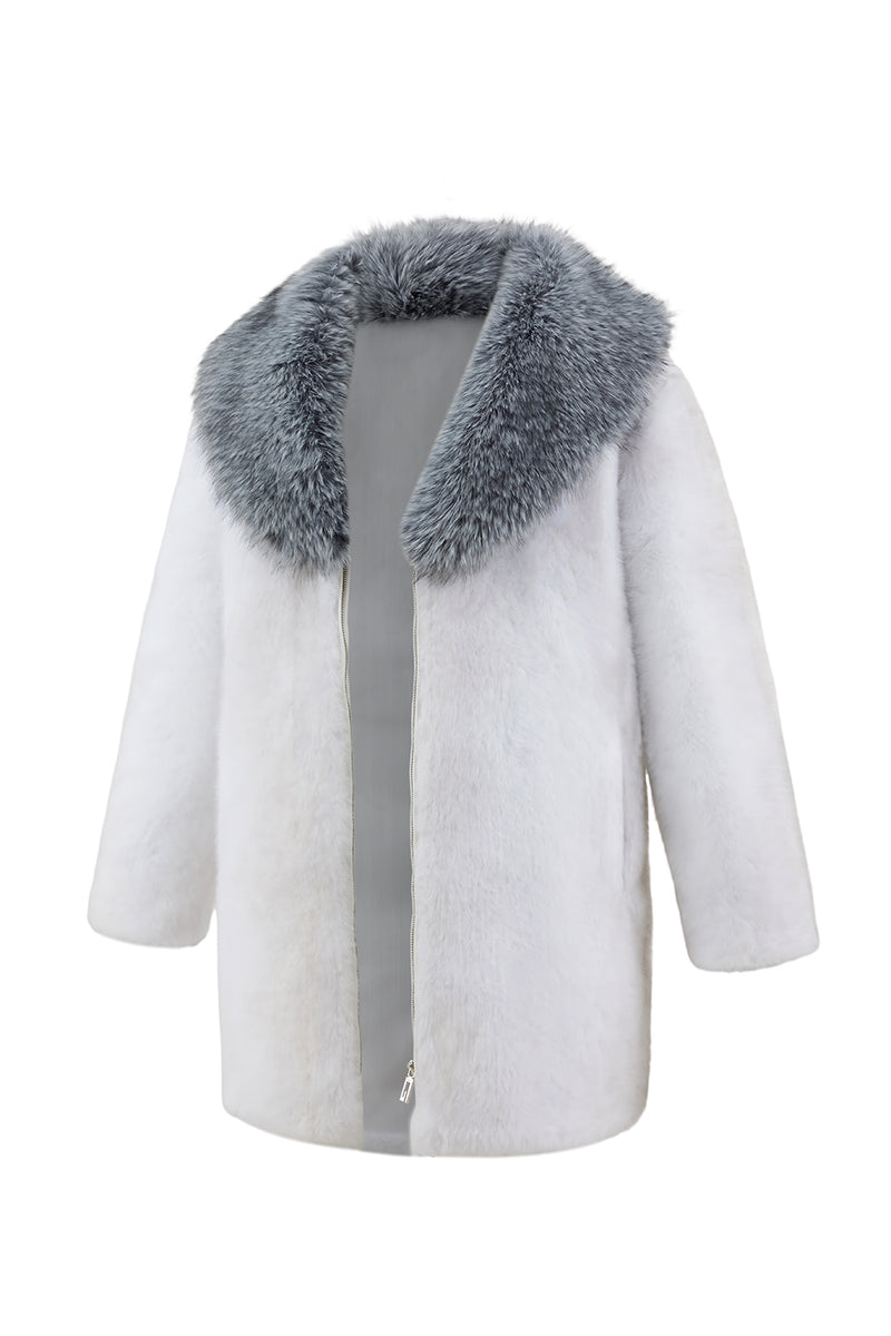 Load image into Gallery viewer, White Thicken Lapel Mid-Long Warm Faux Fur Coat