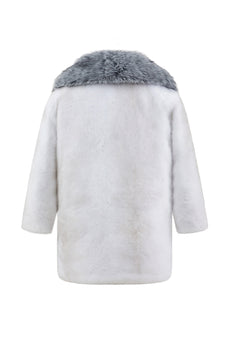 White Thicken Lapel Mid-Long Warm Faux Fur Coat