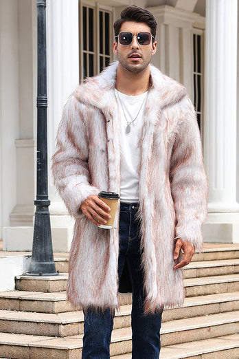 Brown Thicken Lapel Puffy Mid-Long Faux Fur Coat