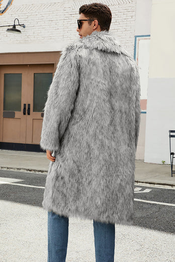 Brown Thicken Lapel Puffy Mid-Long Faux Fur Coat