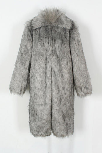 Brown Thicken Lapel Puffy Mid-Long Faux Fur Coat