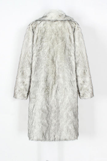 Brown Thicken Lapel Puffy Mid-Long Faux Fur Coat