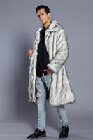 Load image into Gallery viewer, White Grey Thicken Lapel Puffy Mid-Long Faux Fur Coat