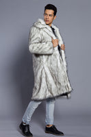 Load image into Gallery viewer, White Grey Thicken Lapel Puffy Mid-Long Faux Fur Coat