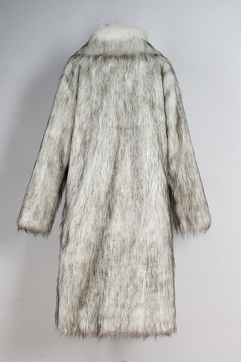 Load image into Gallery viewer, White Grey Thicken Lapel Puffy Mid-Long Faux Fur Coat