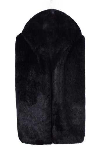 Black Thicken Sleeveless Warm Hooded Faux Fur Short Coat