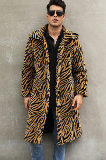 White Zebras Thicken Lapel Mid-Long Warm Faux Fur Coat