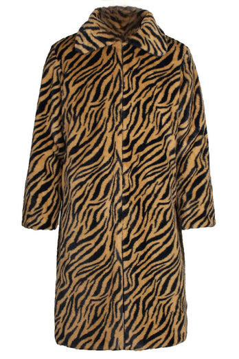 White Zebras Thicken Lapel Mid-Long Warm Faux Fur Coat