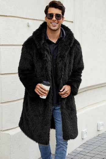 White Grey Thicken Hooded Puffy Mid-Long Faux Fur Coat
