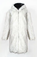 Load image into Gallery viewer, White Grey Thicken Hooded Puffy Mid-Long Faux Fur Coat
