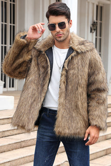 Camel Thicken Lapel Short Faux Fur Coat