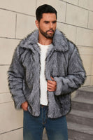 Load image into Gallery viewer, Grey Lapel Short Faux Fur Luxury Puffy Overcoat