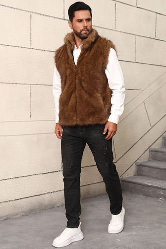 White Leopard Thicken Sleeveless Stand Collar Faux Fur Short Coat