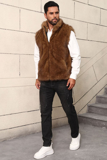 White Leopard Thicken Sleeveless Stand Collar Faux Fur Short Coat