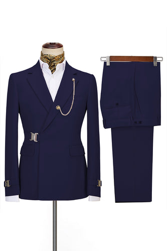 Navy Notched Lapel 2 Pieces Slim Fit Men's Formal Suits
