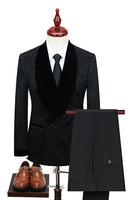 Load image into Gallery viewer, Sparkly Navy Sequin Shawl Lapel 2 Pieces Slim Fit Men&#39;s Prom Suits
