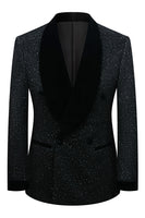 Load image into Gallery viewer, Sparkly Navy Sequin Shawl Lapel 2 Pieces Slim Fit Men&#39;s Prom Suits