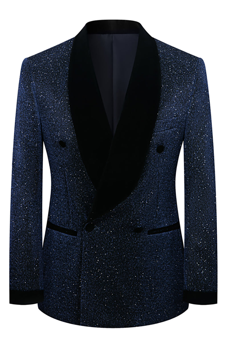 Load image into Gallery viewer, Sparkly Navy Sequin Shawl Lapel 2 Pieces Slim Fit Men&#39;s Prom Suits