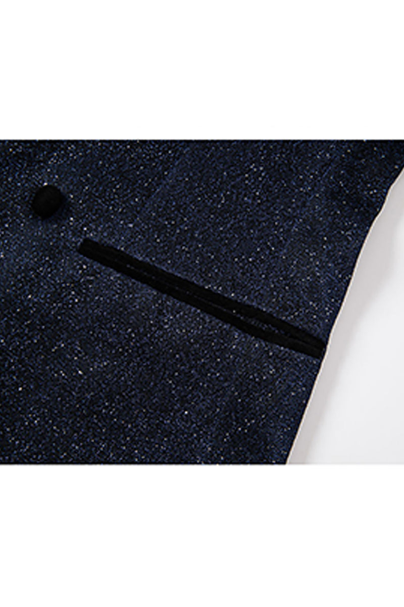 Load image into Gallery viewer, Sparkly Navy Sequin Shawl Lapel 2 Pieces Slim Fit Men&#39;s Prom Suits