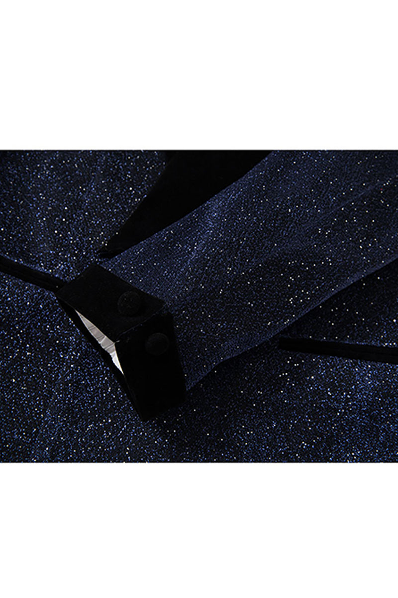 Load image into Gallery viewer, Sparkly Navy Sequin Shawl Lapel 2 Pieces Slim Fit Men&#39;s Prom Suits