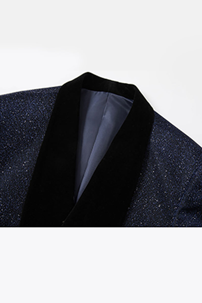 Load image into Gallery viewer, Sparkly Navy Sequin Shawl Lapel 2 Pieces Slim Fit Men&#39;s Prom Suits