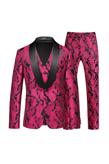 White Jacquard Shawl Lapel Single Breasted 3 Pieces Prom Suits