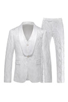 Load image into Gallery viewer, White Jacquard Shawl Lapel Single Breasted 3 Pieces Prom Suits