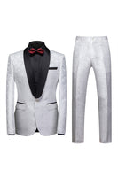 Load image into Gallery viewer, Blue Jacquard Shawl Lapel 2 Pieces Prom Suits