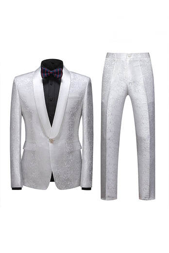 Blue Jacquard Shawl Lapel 2 Pieces Prom Suits