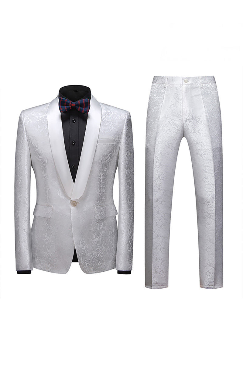 Load image into Gallery viewer, Blue Jacquard Shawl Lapel 2 Pieces Prom Suits