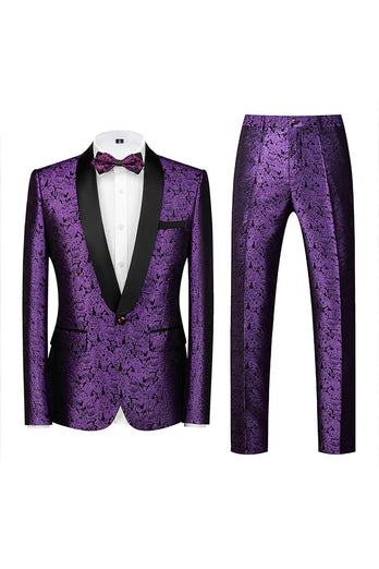 Blue Jacquard Shawl Lapel 2 Pieces Prom Suits
