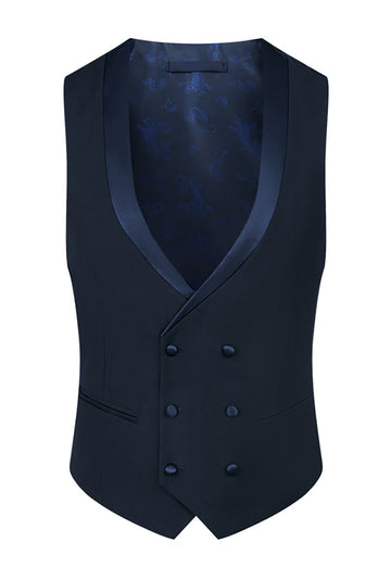 Navy Beaded Shawl Lapel Single Breasted 3 Pieces Prom Suits