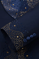 Load image into Gallery viewer, Navy Beaded Shawl Lapel Single Breasted 3 Pieces Prom Suits