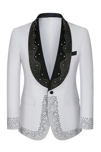 Navy Beaded Shawl Lapel Single Breasted 3 Pieces Prom Suits