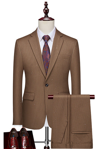 Coffe Notched Lapel 2 Pieces Beaded Men's Formal Suits