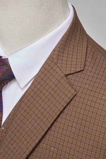Coffe Notched Lapel 2 Pieces Beaded Men's Formal Suits