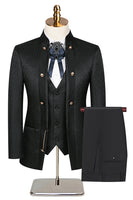 Load image into Gallery viewer, Stand Collar Jacquard Black 3 Pieces Prom Suits