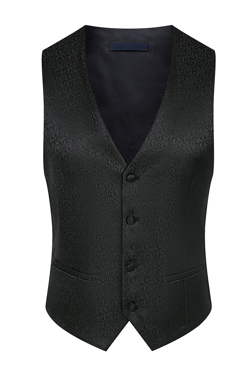 Load image into Gallery viewer, Stand Collar Jacquard Black 3 Pieces Prom Suits