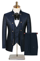 Load image into Gallery viewer, Stand Collar Jacquard Black 3 Pieces Prom Suits