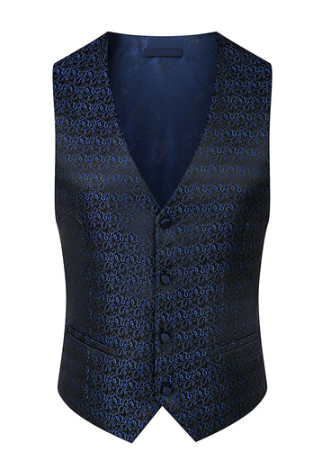 Stand Collar Jacquard Black 3 Pieces Prom Suits