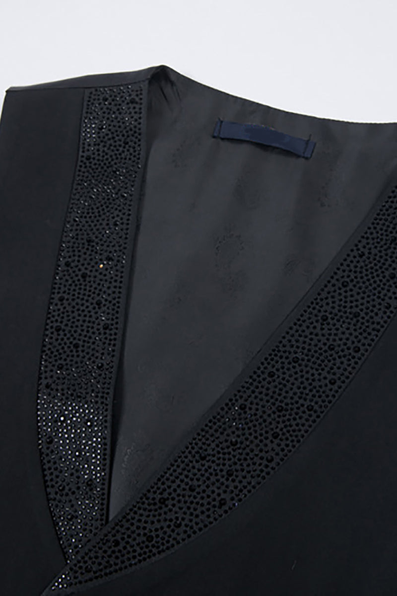 Load image into Gallery viewer, Black Peaked Lapel Beaded 3 Pieces Wedding Suits