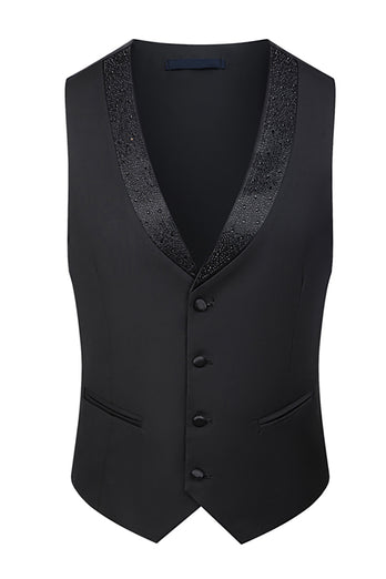 Black Peaked Lapel Beaded 3 Pieces Wedding Suits