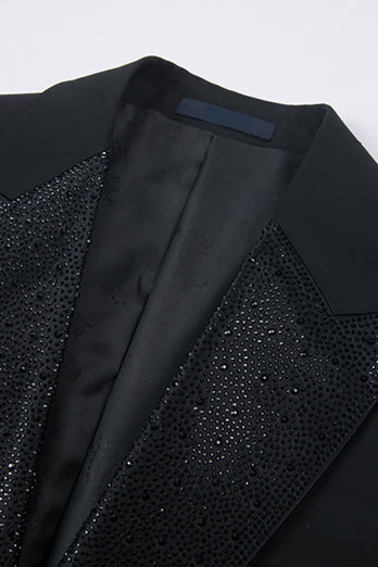 Black Peaked Lapel Beaded 3 Pieces Wedding Suits